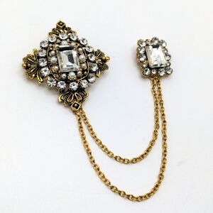 Crystal & Gold Victorian Chatelaine Brooch